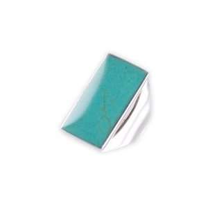   Pracha Silver Rectangle Turquoise Inlay Ring (Large)   Size 8: Jewelry