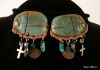 Vintage Scarab Bracelet & Earrings with Turquoise African Trade Beads 