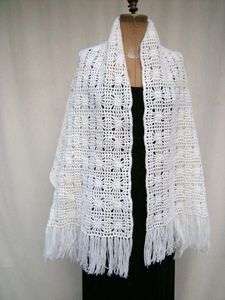 NWOT Hand Crochet Large Long Winter White Shawl, Wrap, Scarf 23 x 70 