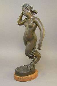 19thc Antique Bronze Nymph Faun Satyr Sculpture Statue Signed M 
