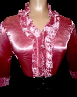 ROSE PINK Shiny LIQUID SATIN Ruffle BLOUSE shirt top MEDIUM  