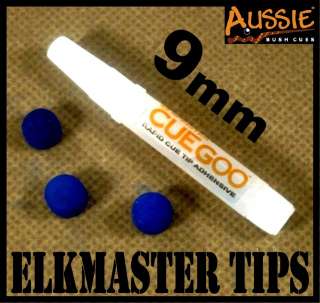 Elkmaster 9mm Pool Cue Tips + NEW Quick Set Pro Glue  