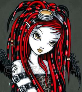 Cyber Goth Red Tattoo Angel Fairy Signed PRINT Crimson  