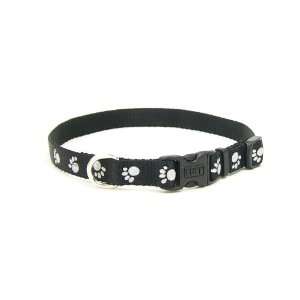 Reflective Dog Collar  12 in. Black w/ PawPrints with a Width of 3/8 