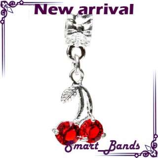 Silver Cherry pendant crystal bead for European bracelet charm free 