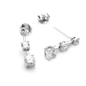  Sterling Silver Cubic Zirconia Dangle Earrings: Jewelry