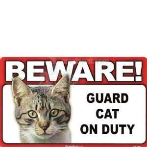 BEWARE Guard Cat on Duty Sign   Tabby Cat  Sports 