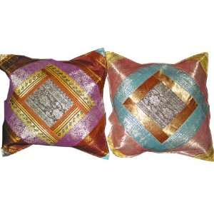   Borders Vintage Silk Sari Brocade Toss Pillow Sham: Home & Kitchen