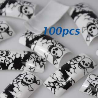 100 Punk Skull Style False French Acrylic Nail Tips  