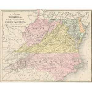  Mitchell 1867 Antique Map of MD, WV, VA & NC Office 
