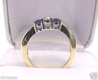 CHAMPAGNE DIAMOND & BLUE SAPPHIRE 3 STONE 14K GOLD RING  