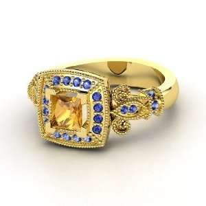  Dauphine Ring, Princess Citrine 18K Yellow Gold Ring with 