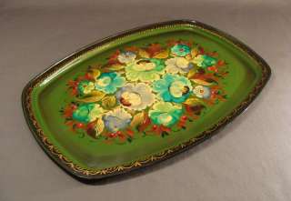 1950s VINTAGE RUSSIAN ART FLOWERS PAINT TIN TRAY PLATE  