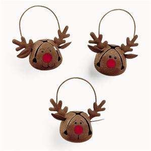 12 Santas Reindeer Bell Christmas Ornaments Primitive  