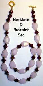 Soft Pink Glass Nuggets~Faceted Ruby Quartz~Chunky Necklace & Stretch 