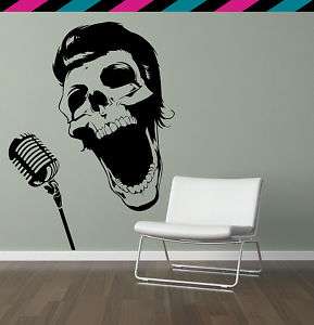 Dead Elvis Rockabilly skeleton mic Skull Wall decal  