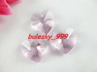 36pcs Faceted Glass Crystal Heart Pendant Bead 14mm Baby Pink 