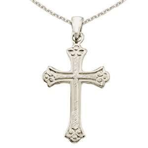  14K White Gold Small Celtic Cross Pendant with 18 Chain 