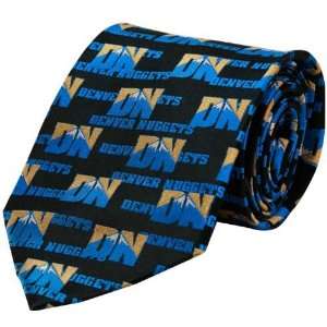  Denver Nuggets Black All Over Logo Print Silk Neck Tie 