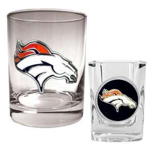 Denver Broncos Rocks Glass & Shot Glass Set   Primary Logo  