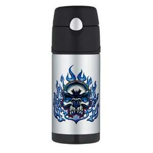    Thermos Travel Water Bottle Skull in Blue Flames: Everything Else