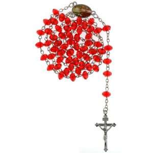  Red Acrylic Bead Rosary   Linked Chain with Pope Jogn Paul 
