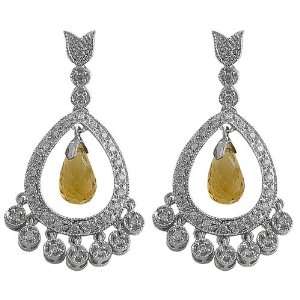   Cttw Citrine & 0.45 Ct Diamond 14 Karat White Gold Dew Drop Earrings