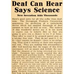 1923 Ad Dictograph Products Corp Deaf Can Hear Trial 