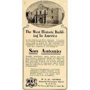  1907 Ad Missouri Kansas Texas Train Alamo San Antonio 