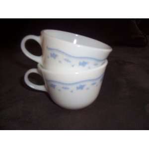  Set of 2 Vintage Pyrex Morning Blue Green Cup / Mug 2 3/4 