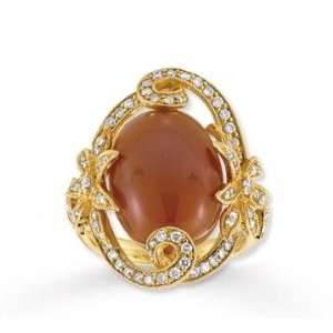  Unique 14k Yellow Gold 9 Carat Orange Coral Diamond Ring Jewelry