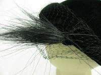 Vintage Ladies Womens Black Felt Cloche Hat Feather  