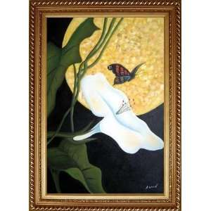  Colorful Butterfly on White Hibiscus Oil Painting, with 