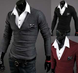 2012 Homme Mens Casual Designer Layerd Long Sleeve POLO T Shirts (US 