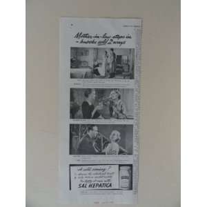 Sal Hepatica. 30s print ad. (mother in law steps in) original vintage 