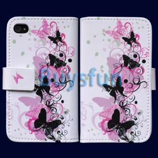 Butterfly Flip Horizontal Wallet Leather Cover Case for Apple iPhone 4 