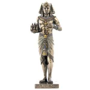 Egyptian Pharaoh Holding Three Kings Statue 