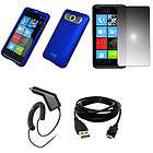 for HTC HD7 Blue Hard Case Cover+Mirror Screen Protector+Car Charger 