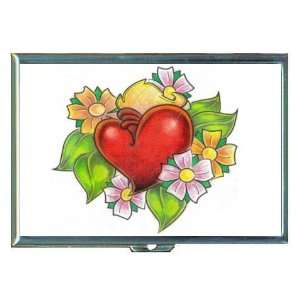  Heart in Bed of Flowers Tattoo ID Holder, Cigarette Case 