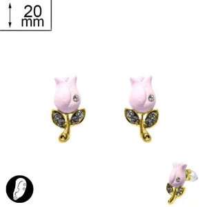   post earring 20mm rhodium light pink crystal metal/enamel/strass