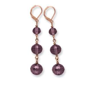  Rose Tone Purple Crystal Leverback Earrings: 1928 Jewelry 