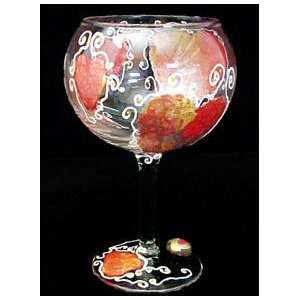  Hearts of Fire Design   Hand Painted   Goblet   12.5 oz 