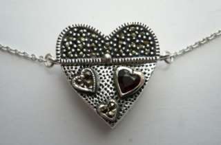 Vintage Sterling Silver Marcasite Heart Purse Necklaces  