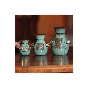  NOVICA Bronze vases, Inca Images (set of 3)
