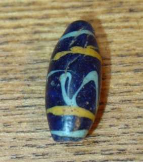 Ancient Blue Glass Bead With Polychrome Decoration Mali  