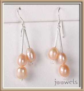 Pearl Y Necklace Earrings Set Silver Peach Bridal Bride  