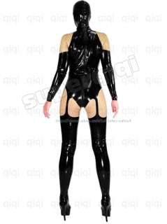 Latex/rubber Catsuit 0.8mm body suit black hood unitard  