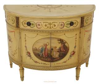 Antique Hand Painted Adams Style Demi Lune Commode  