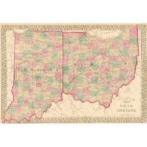    Mitchell 1879 Antique Map of Ohio & Indiana