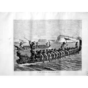   1871 NEW ZEALAND WAR CANOE RACE SPORT BOATS MAORIS